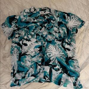 Stylish Teal and Black Floral Women's Blouse
